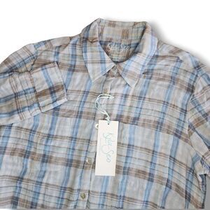 Kyla Seo Women's Small TAMI Shirt 2 layer cotton Blue plaid Long Sleeve $144 NWT